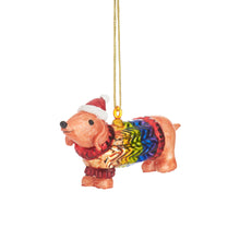 Load image into Gallery viewer, Sausage Dog in a Rainbow Jumper Christmas Tree Decoration - ad&amp;i
