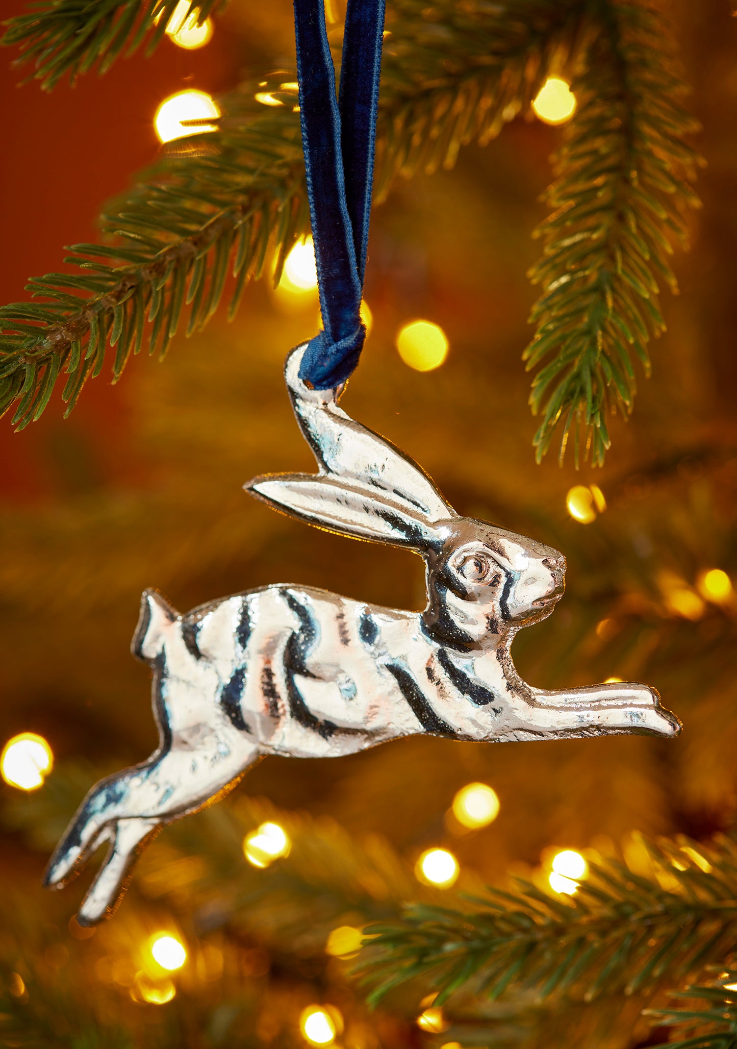 Silver Metal Leaping Hare Decoration