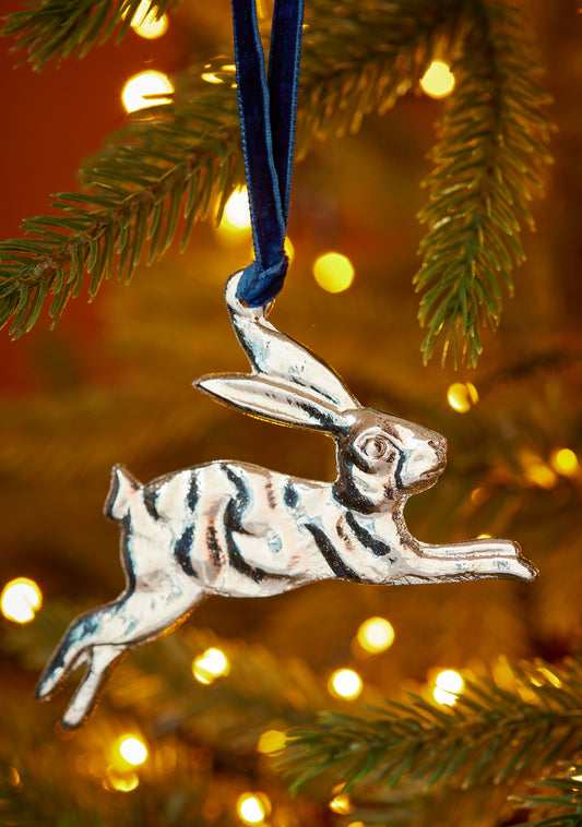 Silver Metal Leaping Hare Decoration