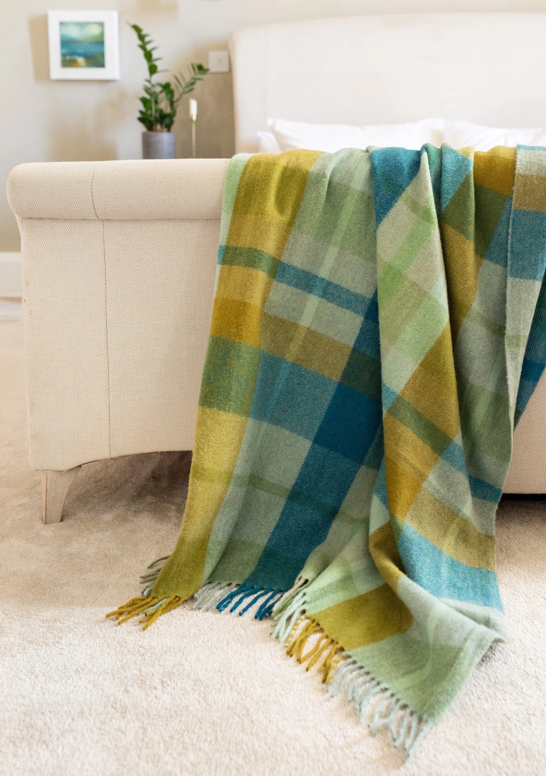 Teal Patchwork Check Recycled Wool Blanket - ad&i