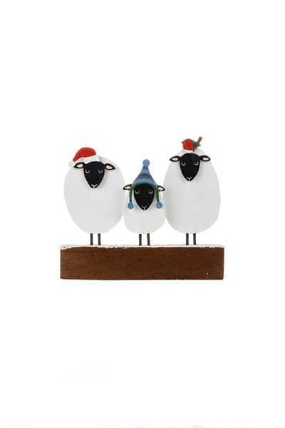 Three Christmas Sheep -  Handcrafted Freestanding Metal Decoration - ad&i