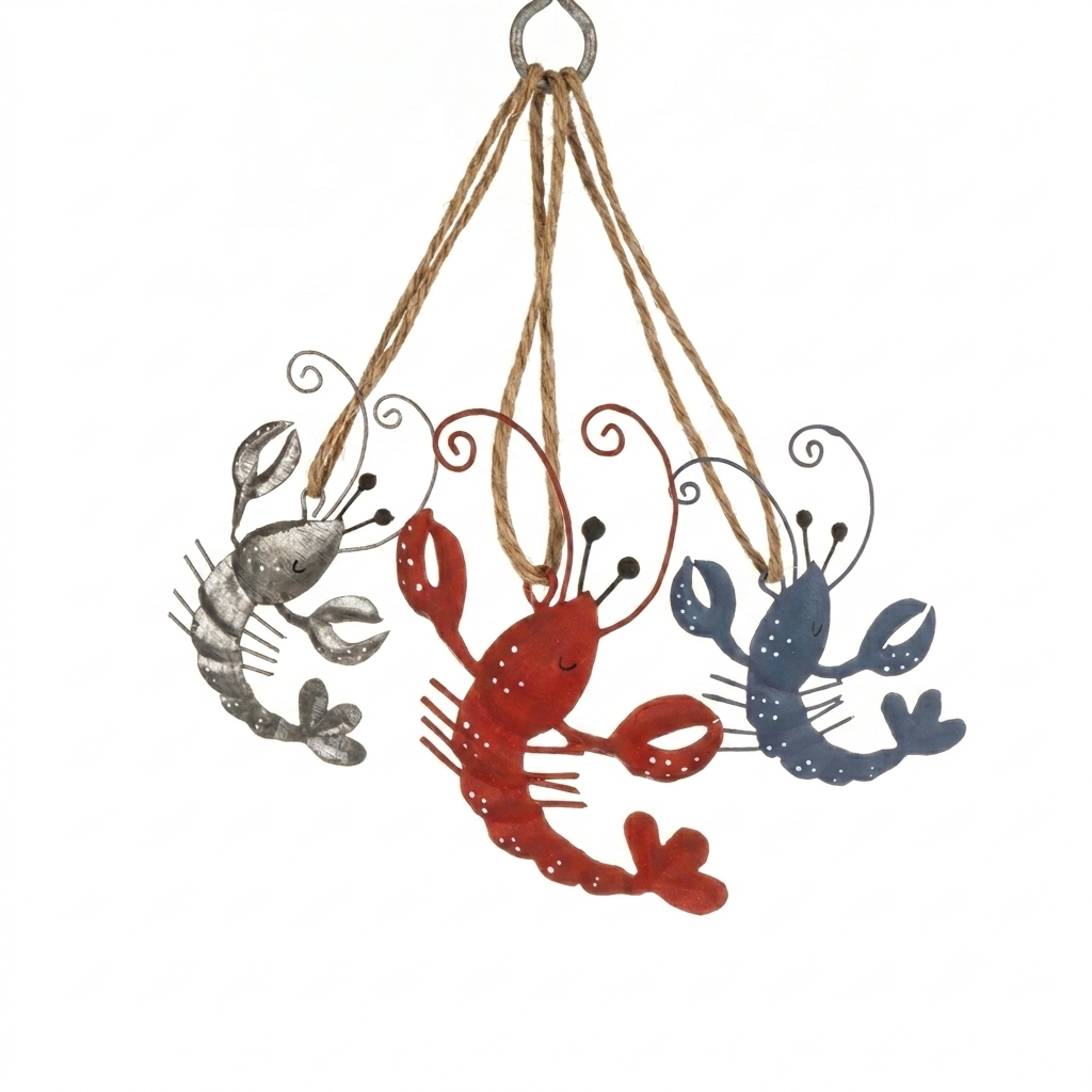 Trio of Hanging Tin Lobster Ornaments