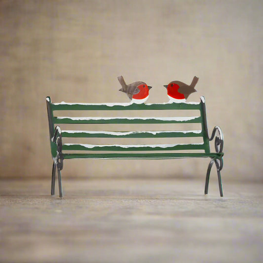 Two Robins on a Garden Bench Christmas Metal Decoration - ad&i