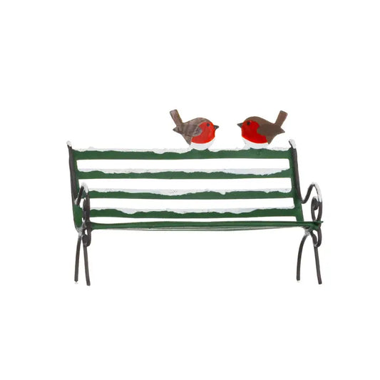 Two Robins on a Garden Bench Christmas Metal Decoration