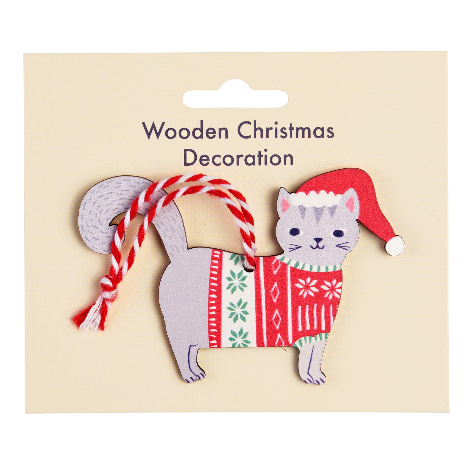 Wooden Hanging Christmas Decoration – Grey Cat - ad&i