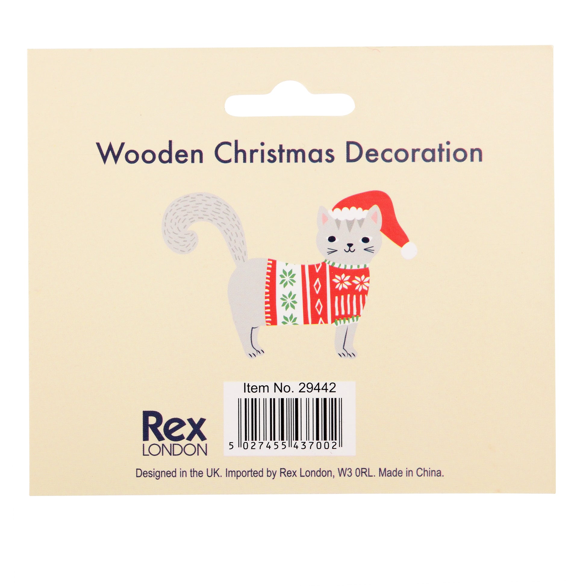 Wooden Hanging Christmas Decoration – Grey Cat - ad&i