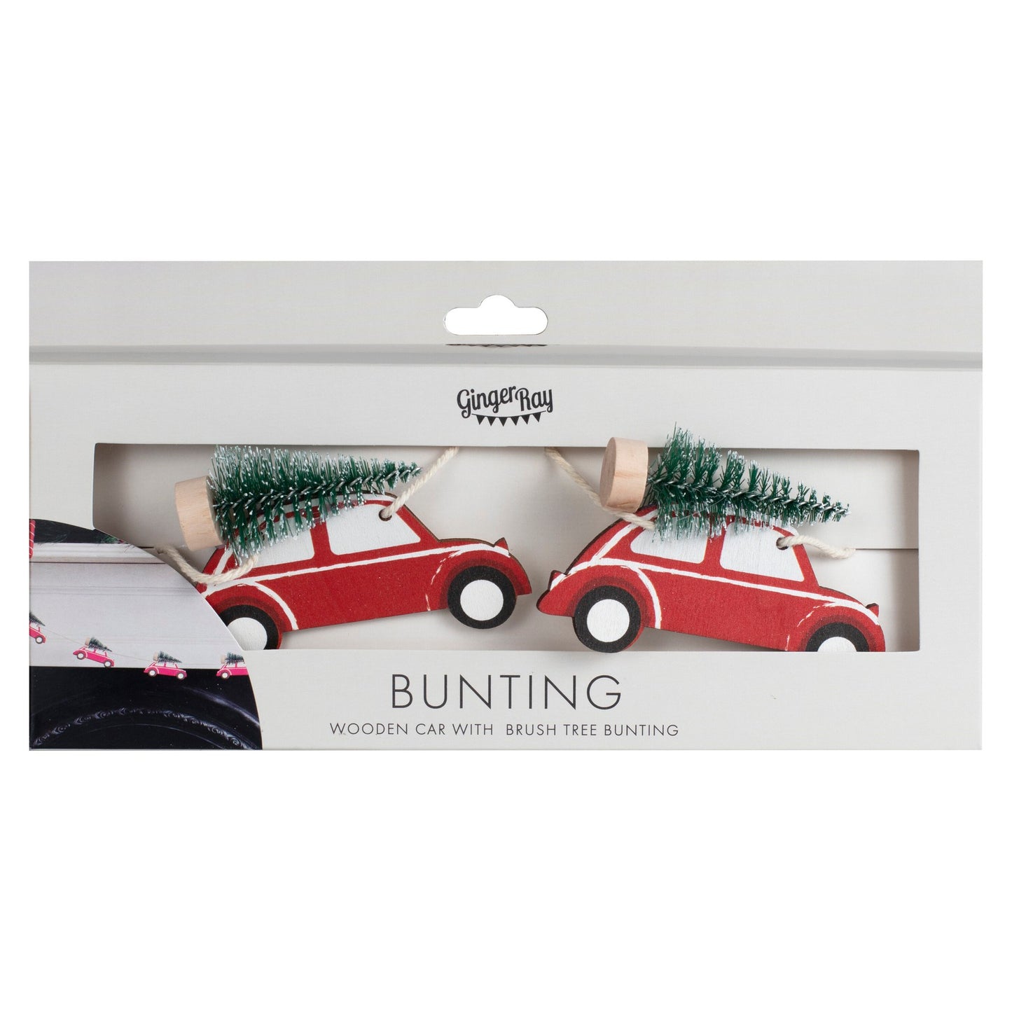 Wooden Car with Brush Tree Christmas Bunting - ad&i