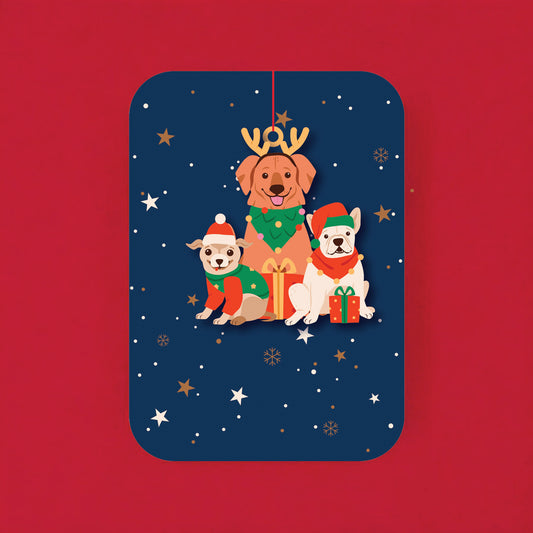 Wooden Ornament Trio of Dogs Christmas Card