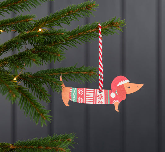 Wooden Hanging Christmas Decoration - Sausage Dog - ad&i