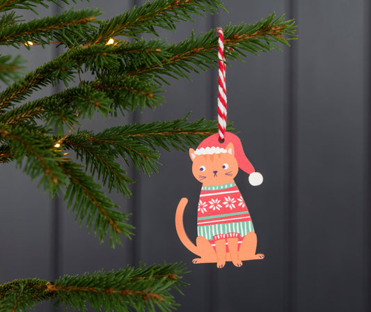 Wooden Hanging Christmas Decoration – Ginger Cat - ad&i