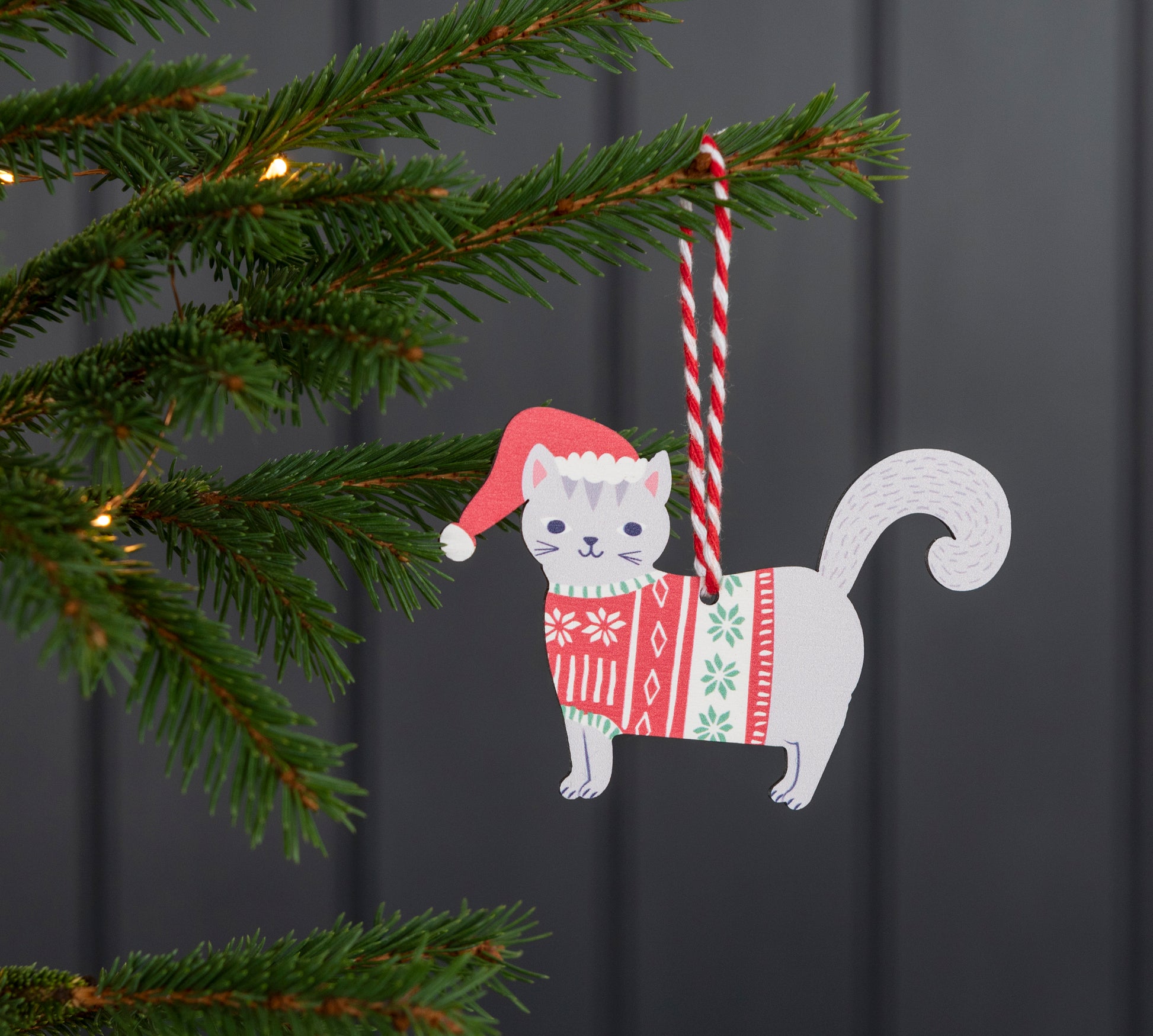 Wooden Hanging Christmas Decoration – Grey Cat - ad&i