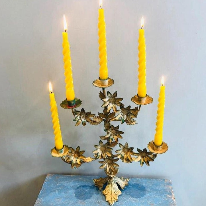 Cream Verdigris Floral Five Arm Candelabra-ad&i