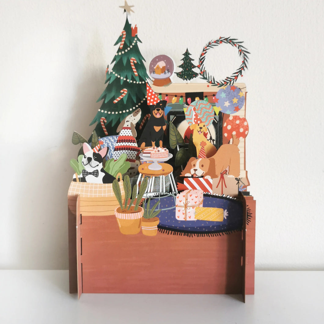 Festive Dog Scene 3D Pop Up Christmas Card - ad&i