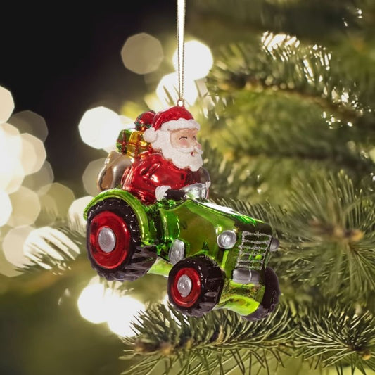 Farmer Christmas on a Tractor Christmas Tree Bauble-ad&i
