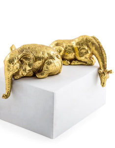 Gold Peering Elephant and Giraffe Decorative Figures-ad&i