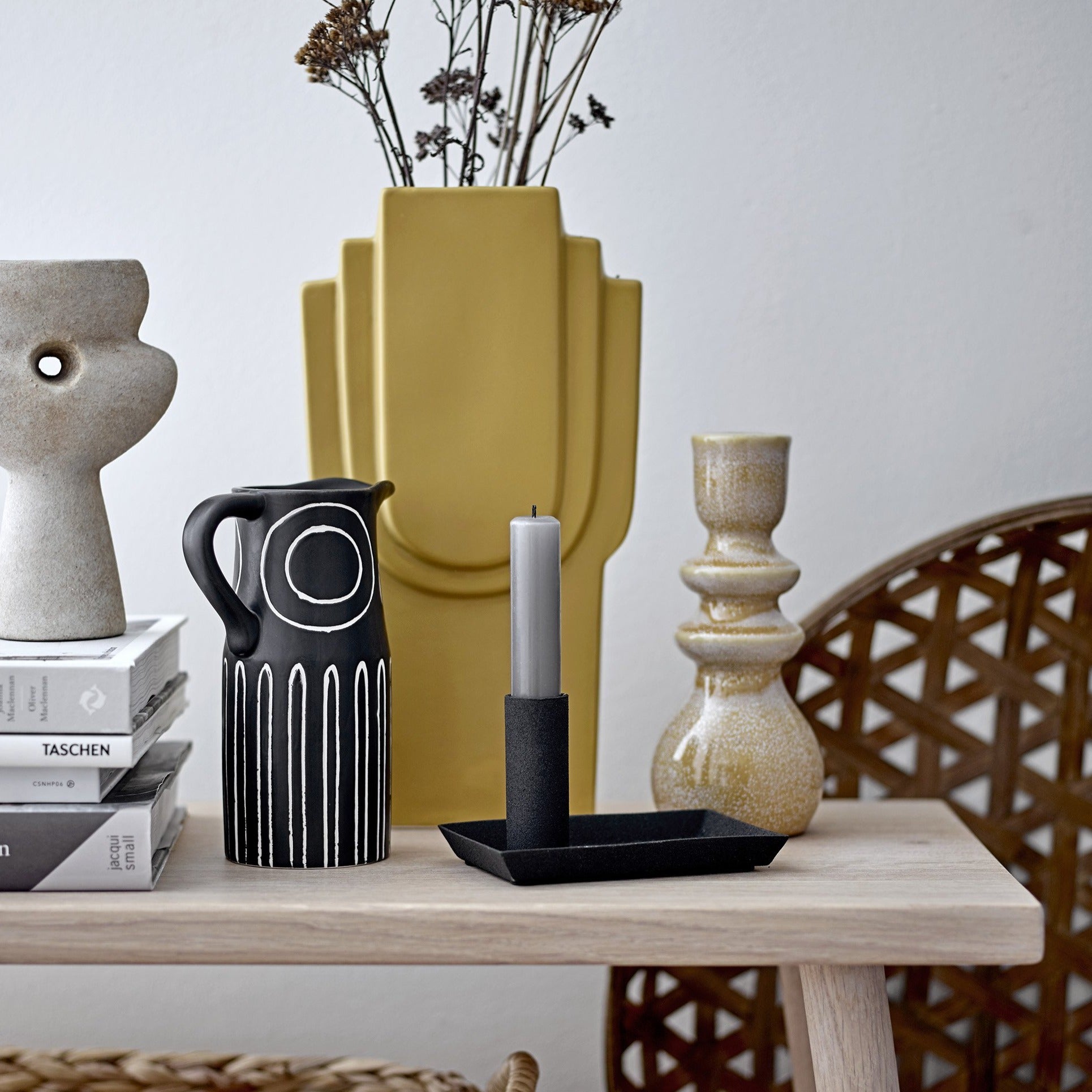 Oatmeal Tall Candlestick Holder-ad&i
