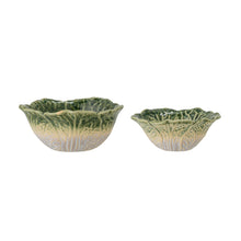 Load image into Gallery viewer, Green Cabbage Stoneware Bowls - Set of Two - ad&amp;i