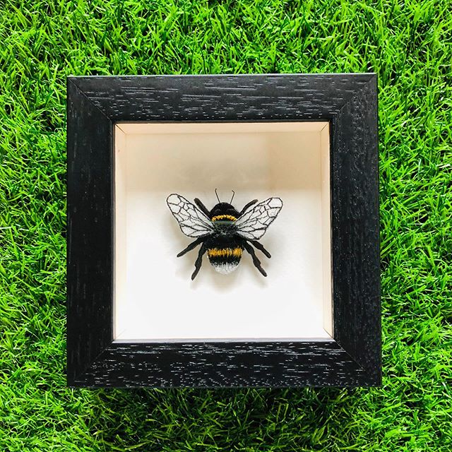 Embroidered and Painted Bumble Bee Framed Wall Art - ad&i