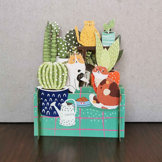 Cats and House Plants Scene 3D Pop Up Card - ad&i