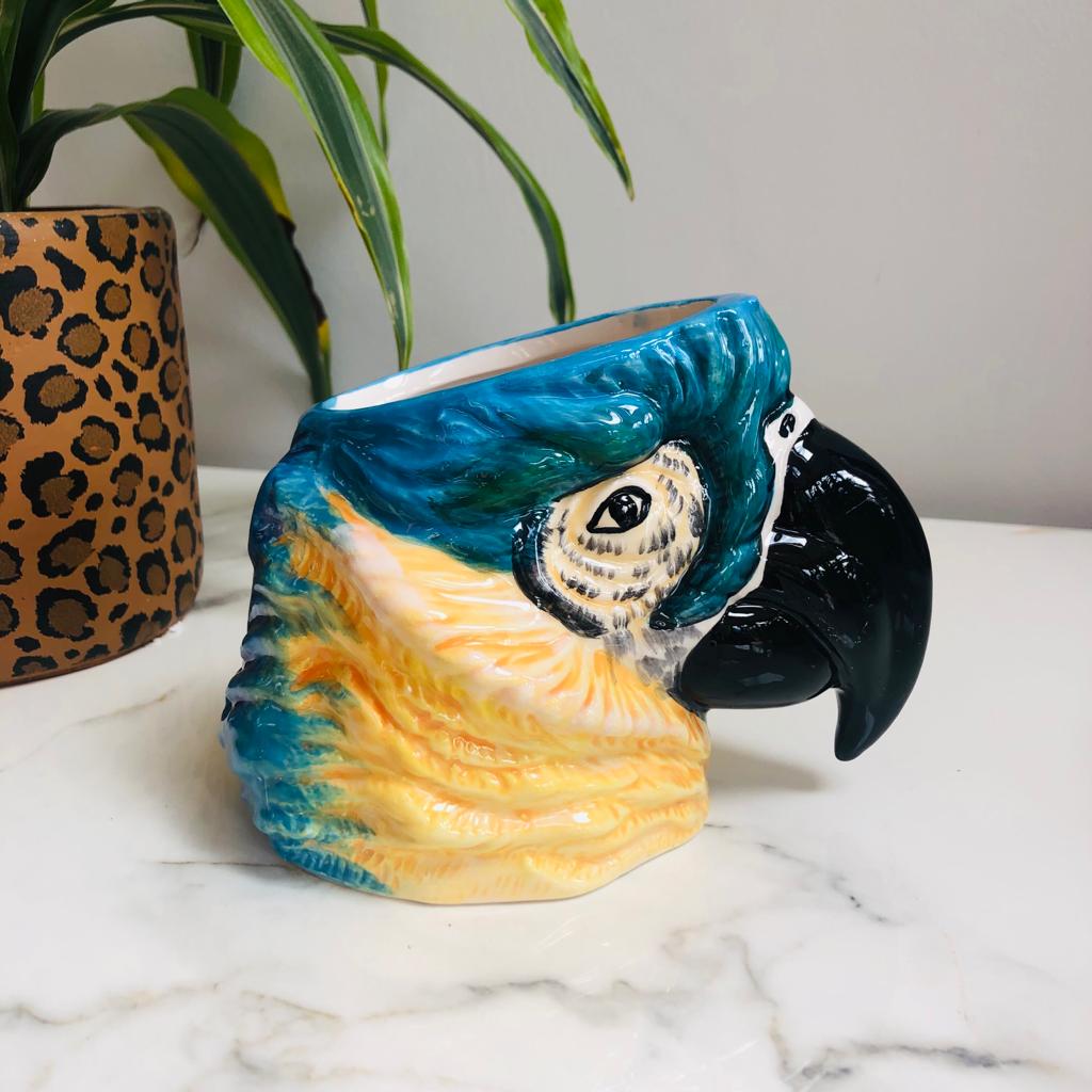 Ceramic Blue Macaw Parrot Head Vase Jar - ad&i