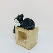 Load image into Gallery viewer, Ceramic Quirky Black Cat on a Cube with Little Mouse - ad&amp;i