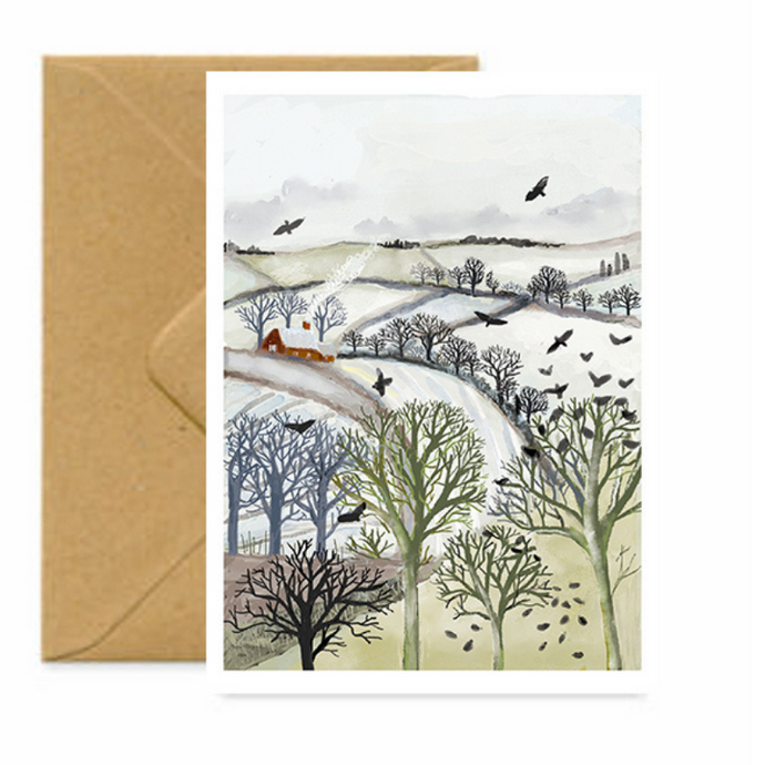 Crows on Christmas Eve Greetings Card-ad&i