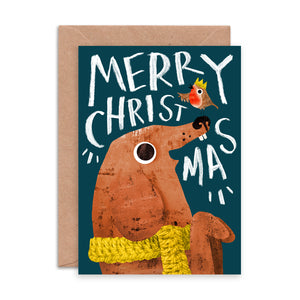 Festive Dog and Robin Christmas Card by Emily Nash - ad&i