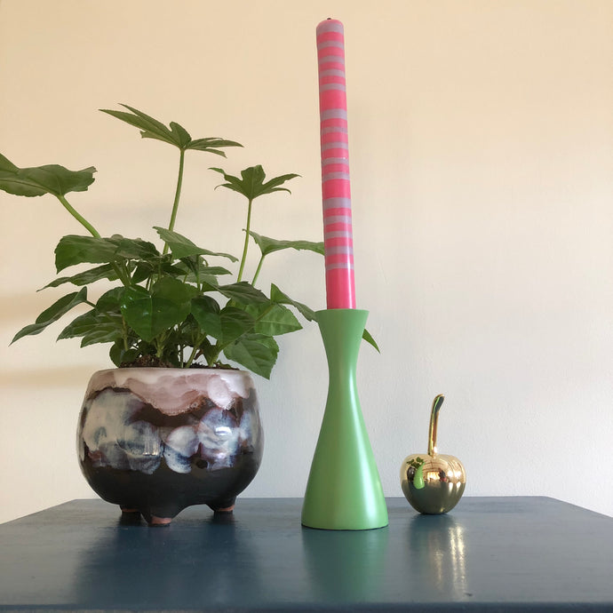 Porcelain Green Medium Wooden Candlestick Holder-ad&i