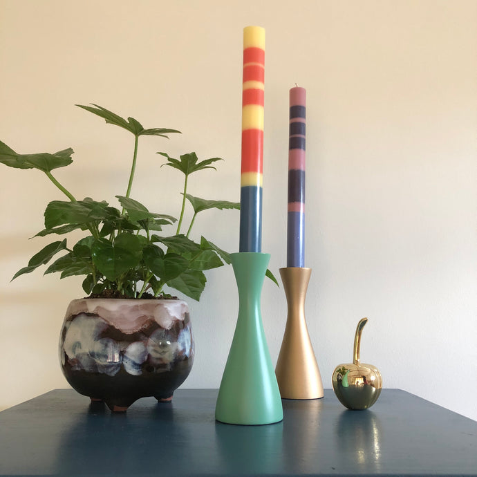 Opaline Green Medium Wooden Candlestick Holder - ad&i