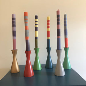 Mixed Three Colour Striped Candlesticks Set of Six-ad&i