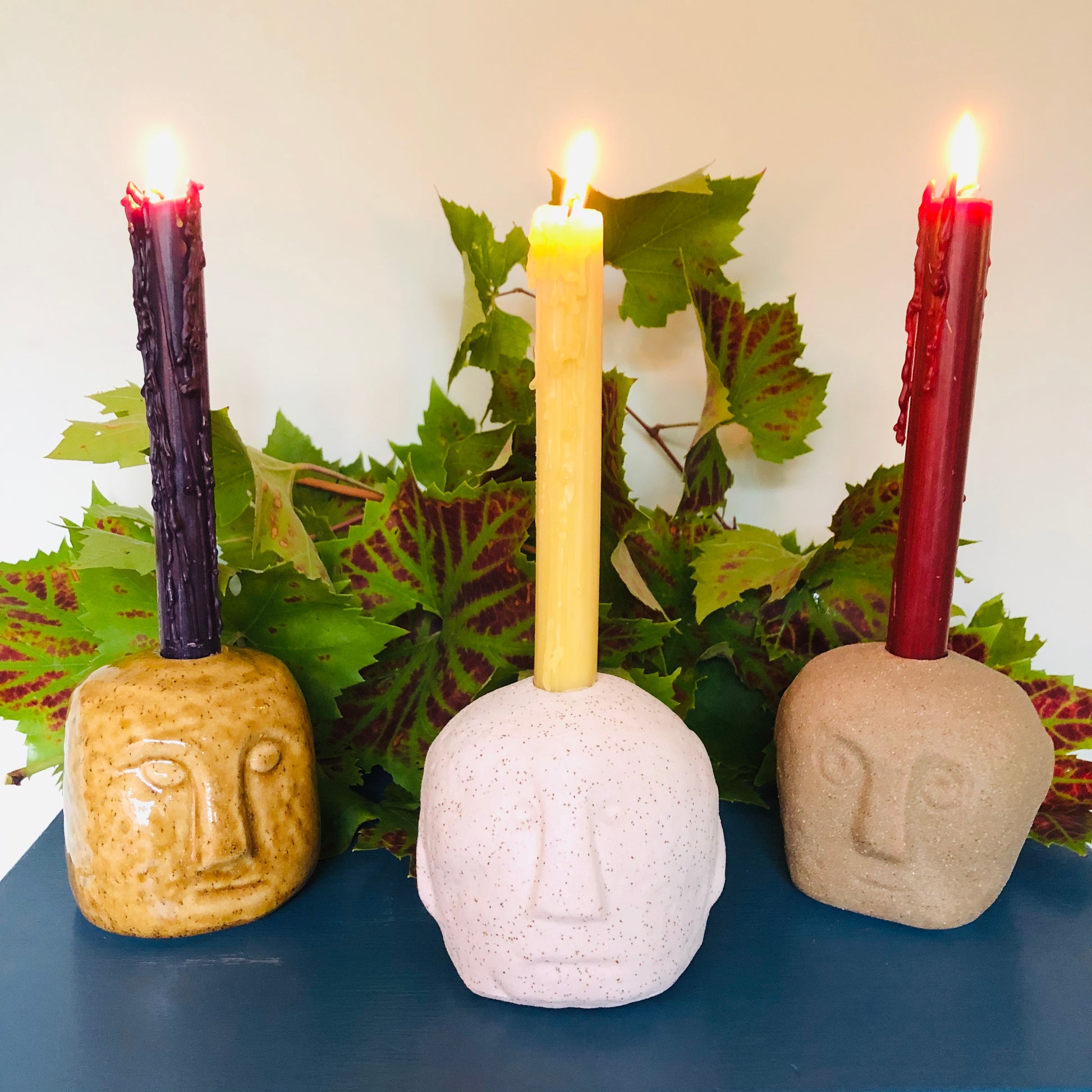 Stoneware Face Imprint Candlestick Holder-ad&i