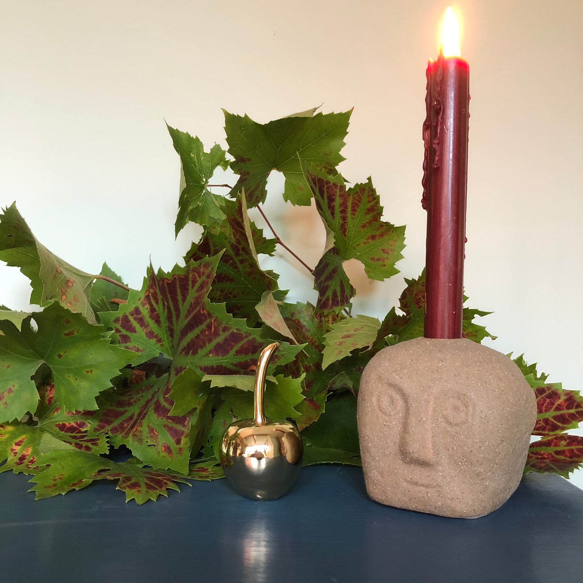Stoneware Face Imprint Candlestick Holder-ad&i