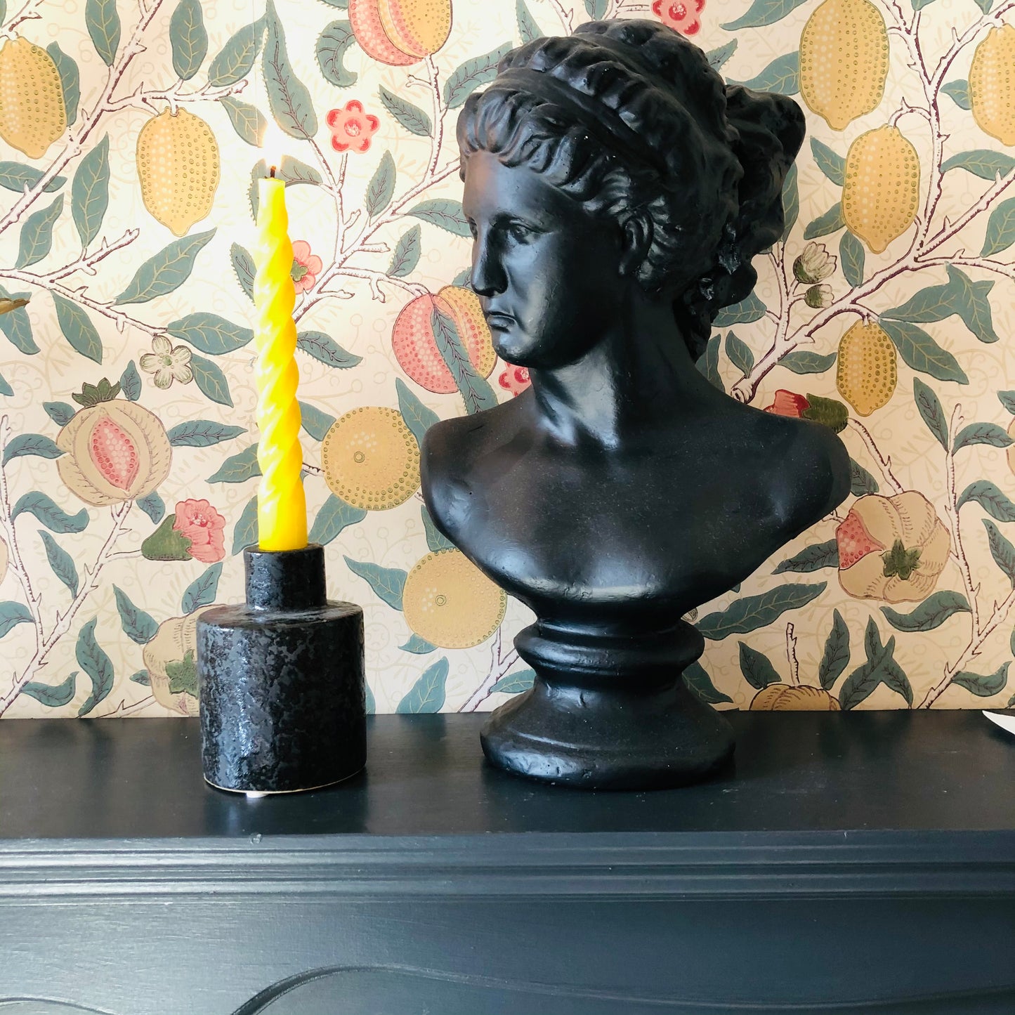 Black Chunky Stoneware Candlestick Holder-ad&i