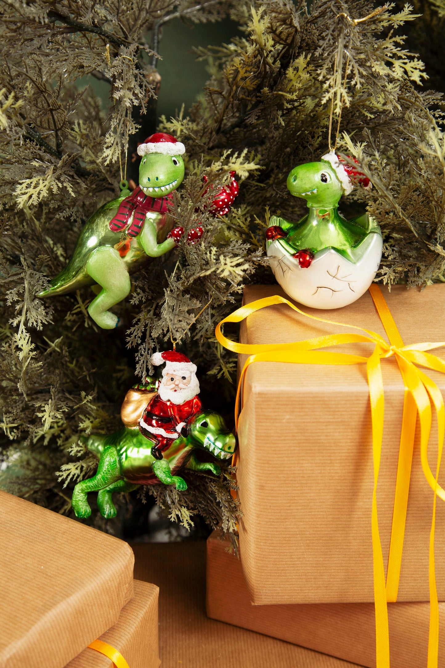 Dinosaur and Santa Shaped Christmas Tree Decoration - ad&i