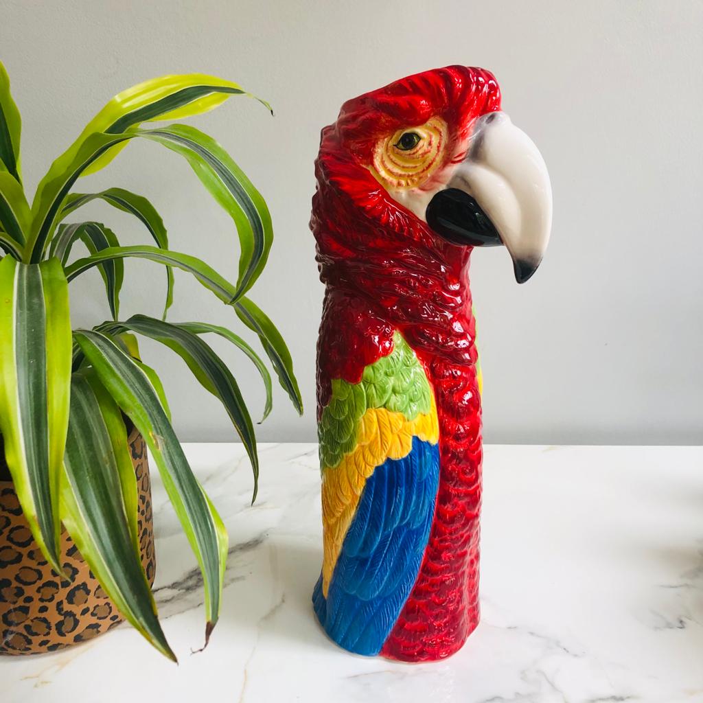 Large Ceramic Red Macaw Parrot Head Vase - ad&i