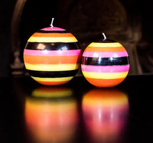 Load image into Gallery viewer, Orange Flame, Neyron Rose, Sulphur Yellow and Jet Black Small Stripe Ball Candle - ad&amp;i