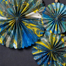Load image into Gallery viewer, Marble Blue Paper Fan Decorations - 3 Pack - ad&amp;i