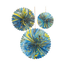 Load image into Gallery viewer, Marble Blue Paper Fan Decorations - 3 Pack - ad&amp;i