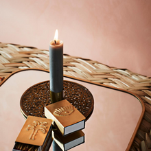 Load image into Gallery viewer, Glass and Carved Brass Candlestick Holder-ad&amp;i