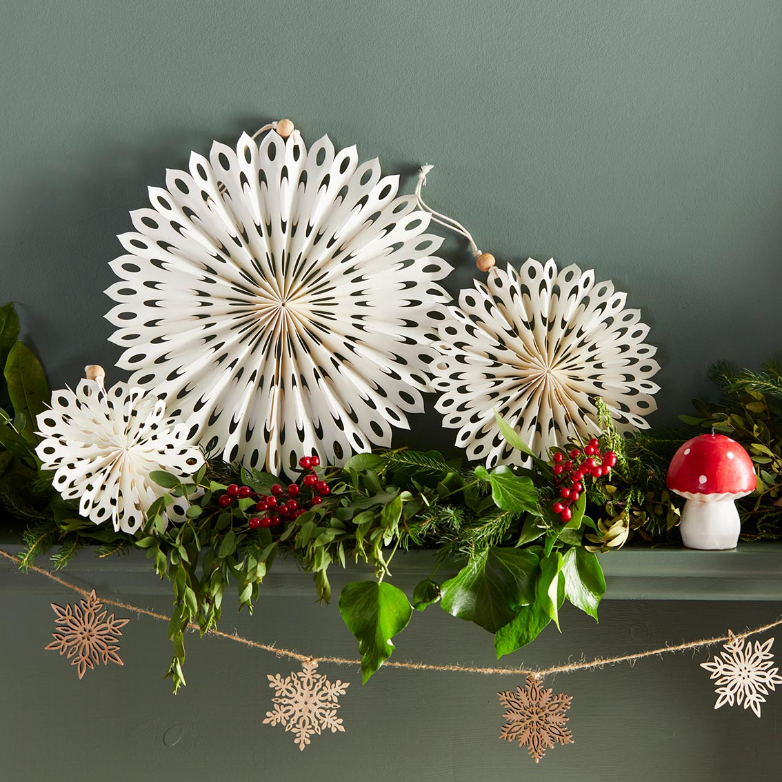 Midnight Forest Wooden Snowflake Christmas Garland - ad&i