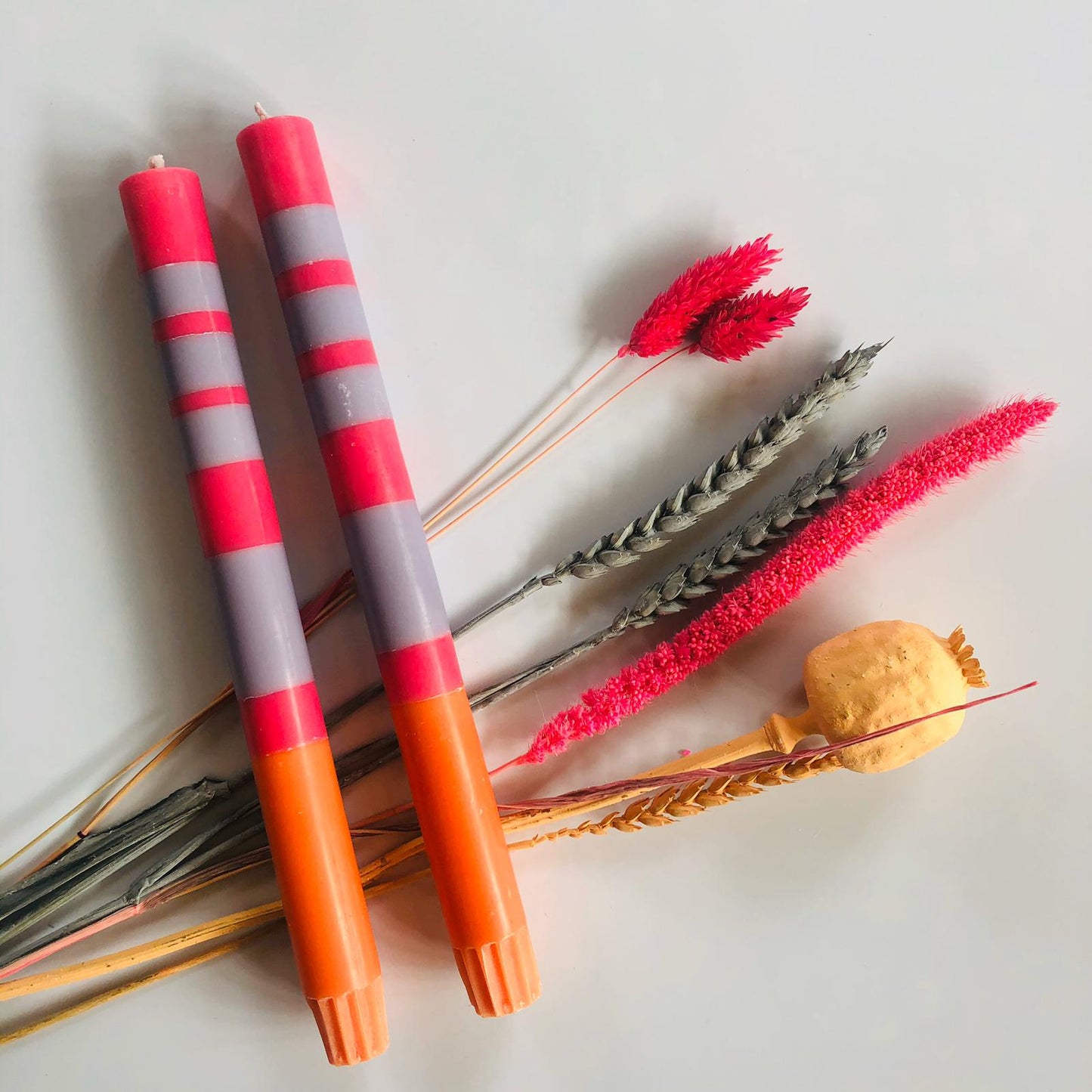 Neyron Rose, Orange Flame & Willow Grey Striped Candlesticks Set of Four - ad&i