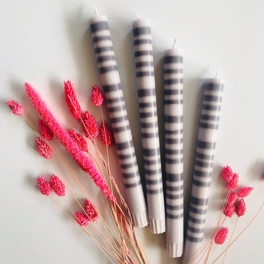 Grey & Gunmetal Striped Candlesticks Set of Four - ad&i
