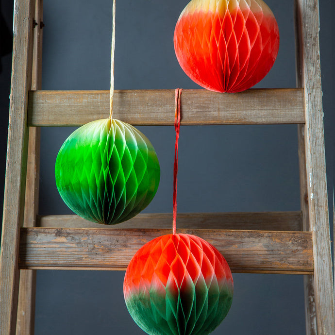 Rainbow Red and Green Ombre Paper Honeycomb Decorations - 3 Pack - ad&i