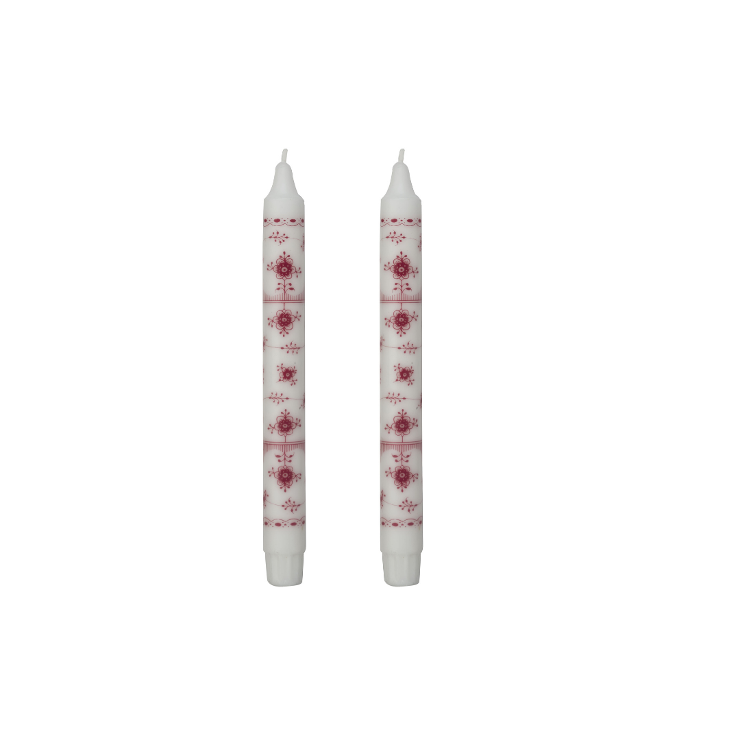 Red Floral Scandi Fluted Candle Set of Two-ad&i