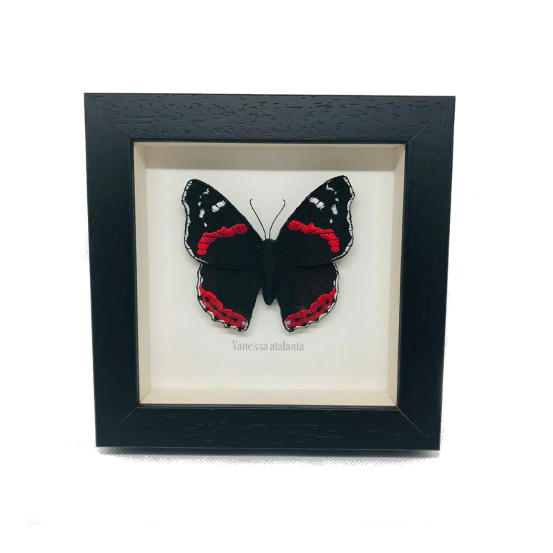 Embroidered and Painted Red Admiral Butterfly Framed Wall Art - ad&i