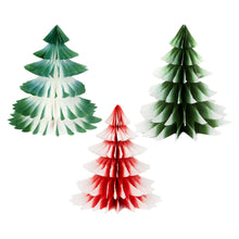 Load image into Gallery viewer, Red and Green Ombre Paper Honeycomb Tree Decorations - 3 Pack - ad&amp;i