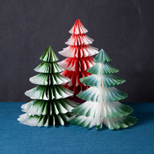 Load image into Gallery viewer, Red and Green Ombre Paper Honeycomb Tree Decorations - 3 Pack - ad&amp;i
