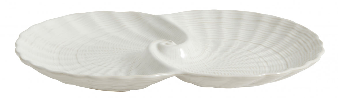 Off White Ceramic Double Shell Dish-ad&i