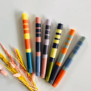 Mixed Three Colour Striped Candlesticks Set of Six - ad&i