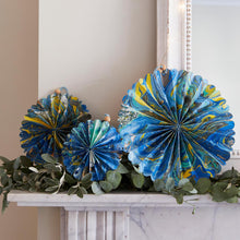 Load image into Gallery viewer, Marble Blue Paper Fan Decorations - 3 Pack - ad&amp;i